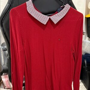 Tommy Hilfiger Red Sweater with Checkered Collar